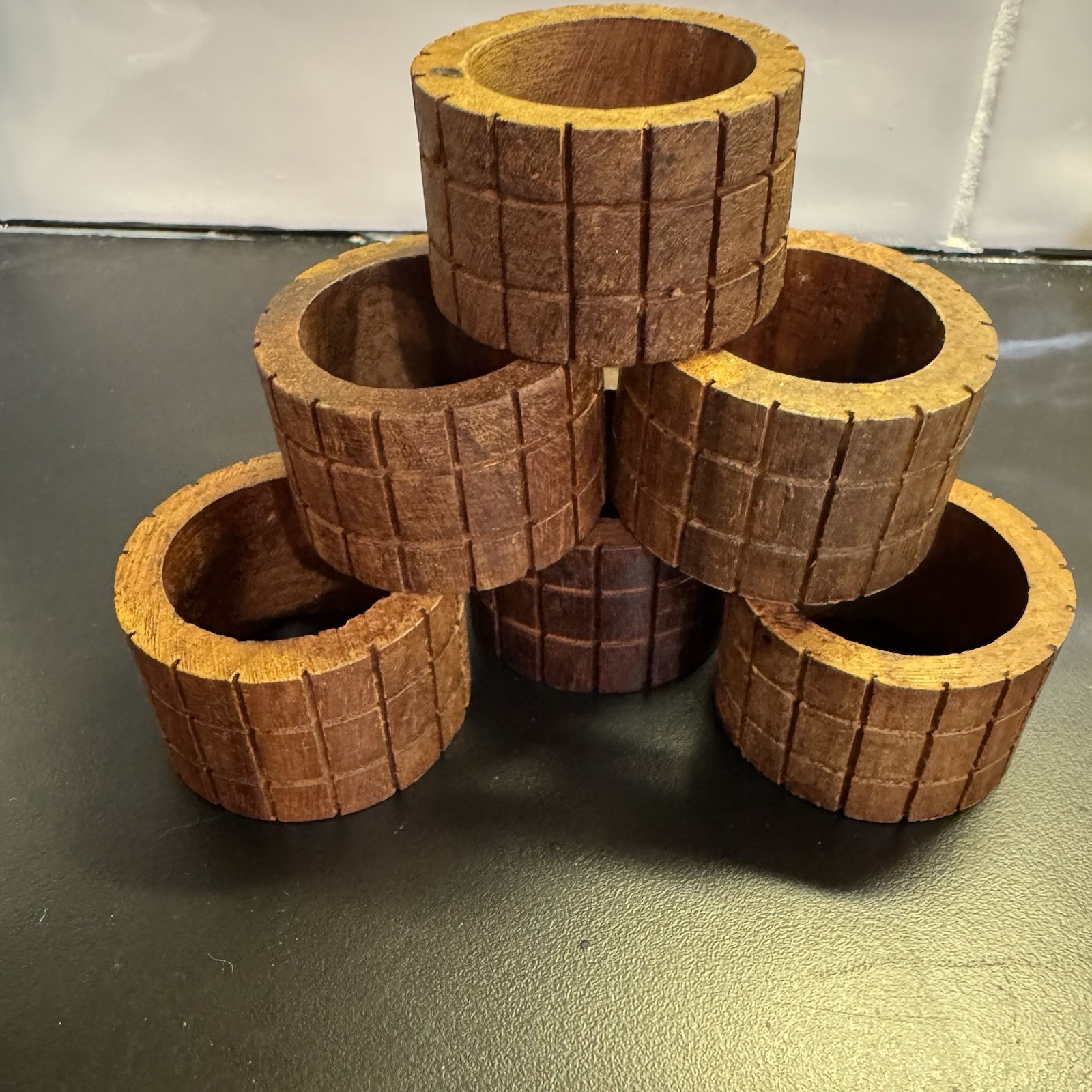 Set of 6 Vintage Mid Century Modern Teak Wood Napkin Ring Holders MCM Boho Set of 6 Vintage Mid Century Modern Teak Wood Napkin Ring Holders MCM Boho