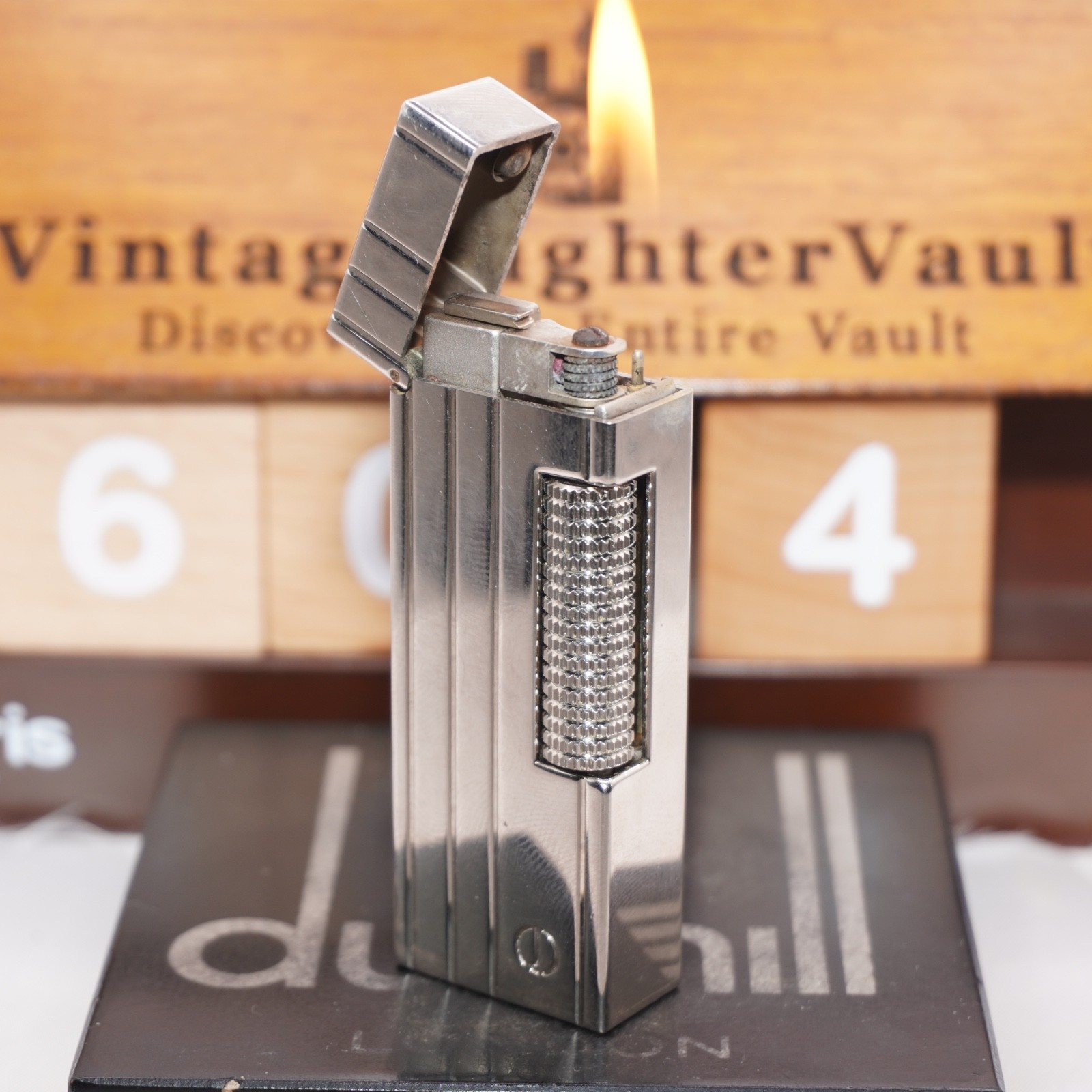 Dunhill Lighter Palladium 4 LINE Pattern _Ultrasonically Cleaned_Working