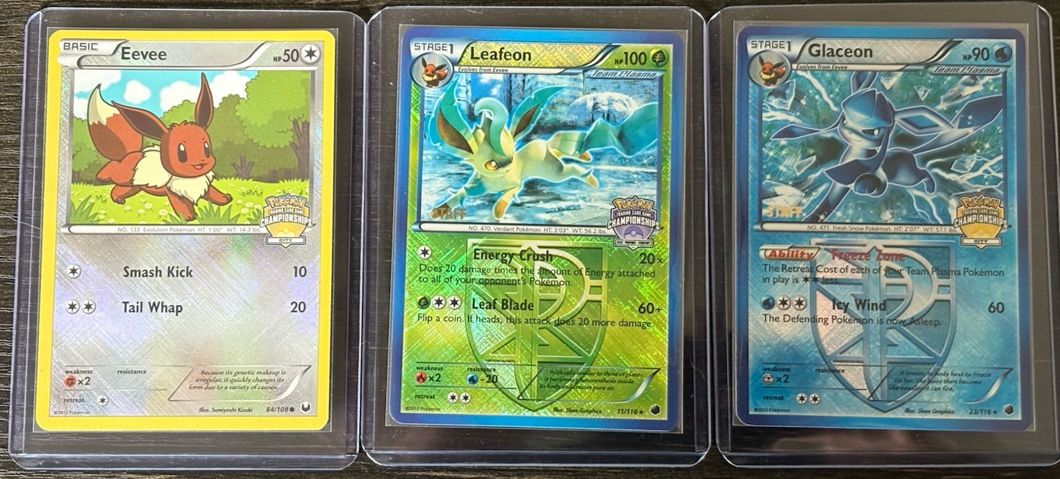 Pokemon Eeveelution Championship Promo Lot Eevee Leafeon Glaceon STAFF 2012 2013