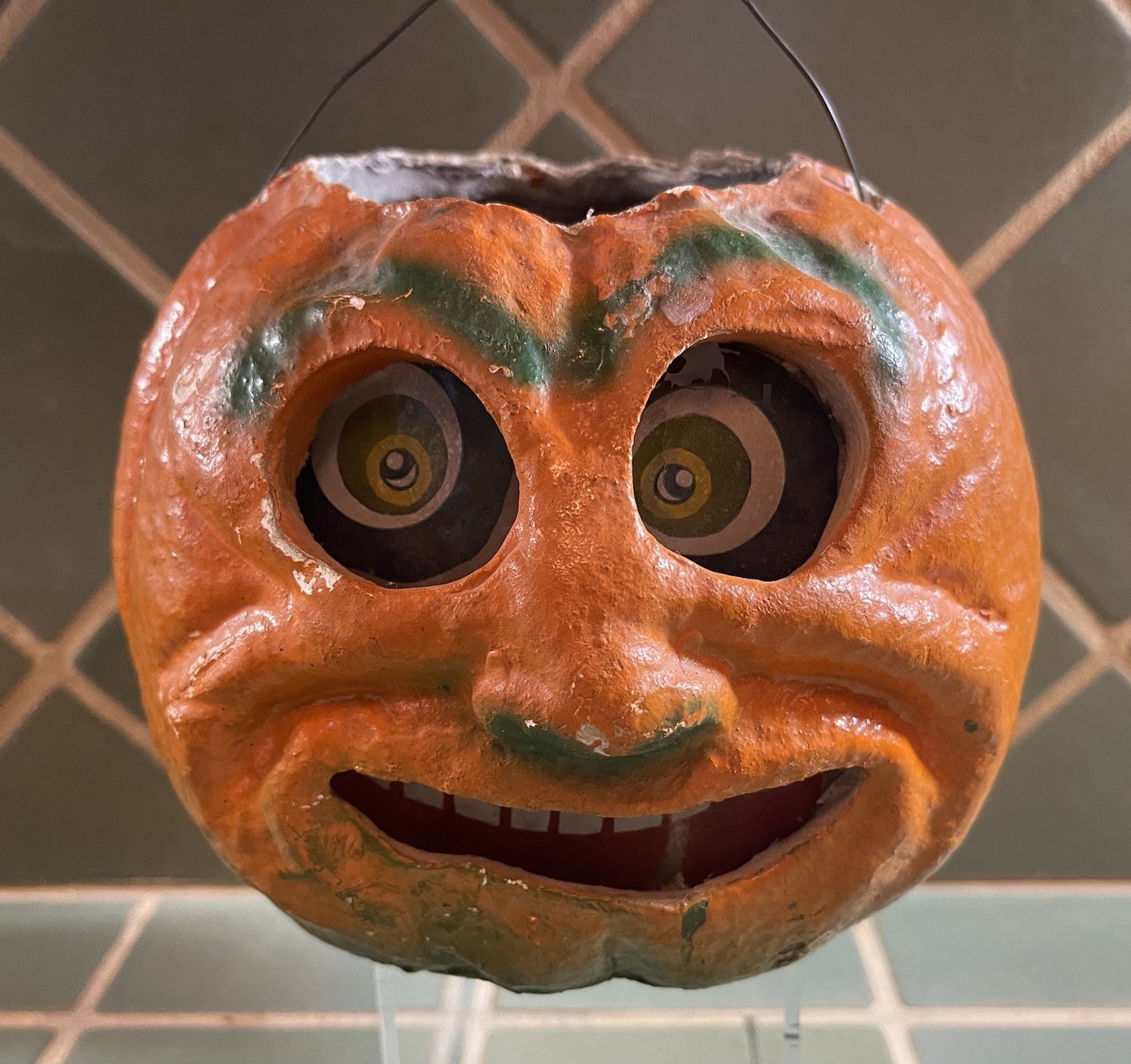 Vintage 1930's Halloween Paper Mache/Pulp Jack O Lantern Pumpkin. Rare odd ball