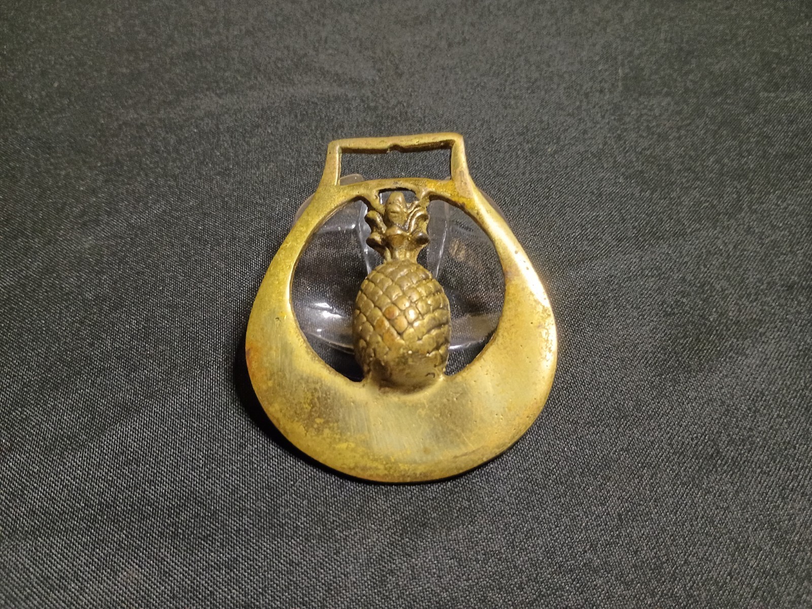 vintage solid brass horse brass medallion with a pineapple in the center vintage solid brass horse brass medallion with a pineapple in the center