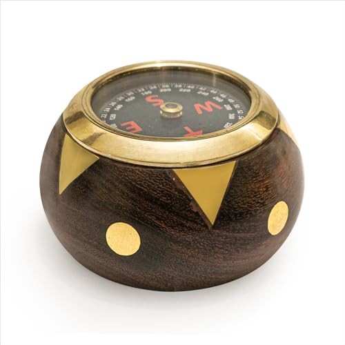Handtooled Handcrafted Brass & Hardwood Desk Compass - Nautical Collection 