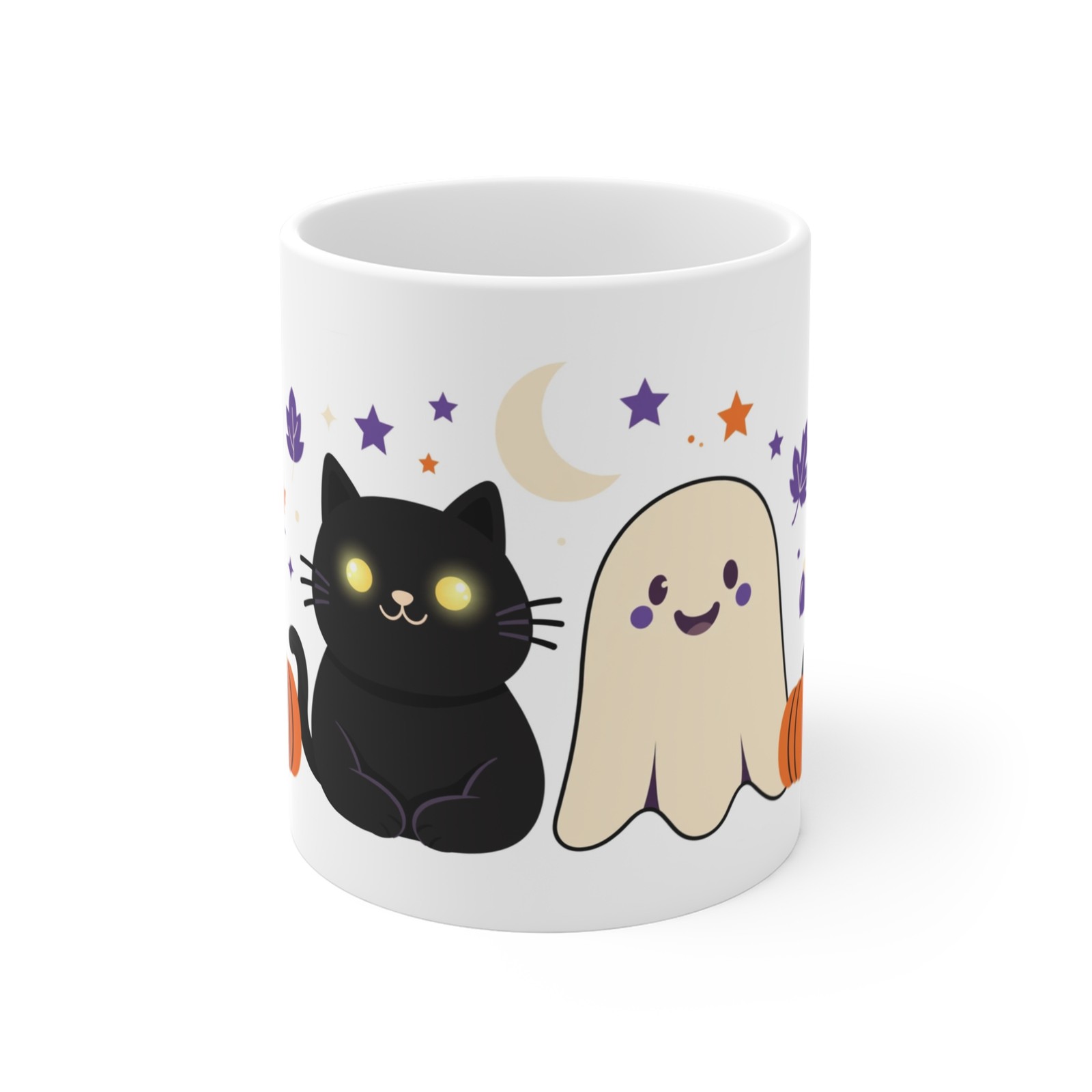 Cute Halloween Mug Black Cat Ghost Coffee Mug Spooky Fall Gift 11oz