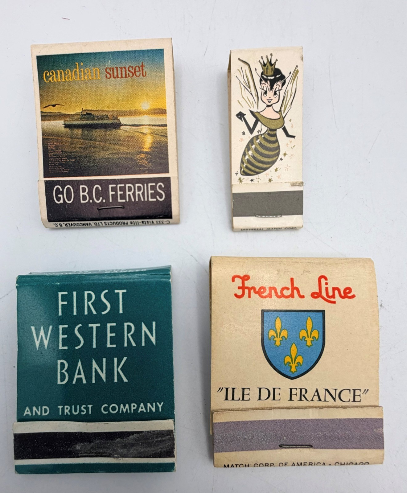 4 Vintage Advertising Matchbooks French Line BC Ferries First Western Bank 4 Vintage Advertising Matchbooks French Line BC Ferries First Western Bank