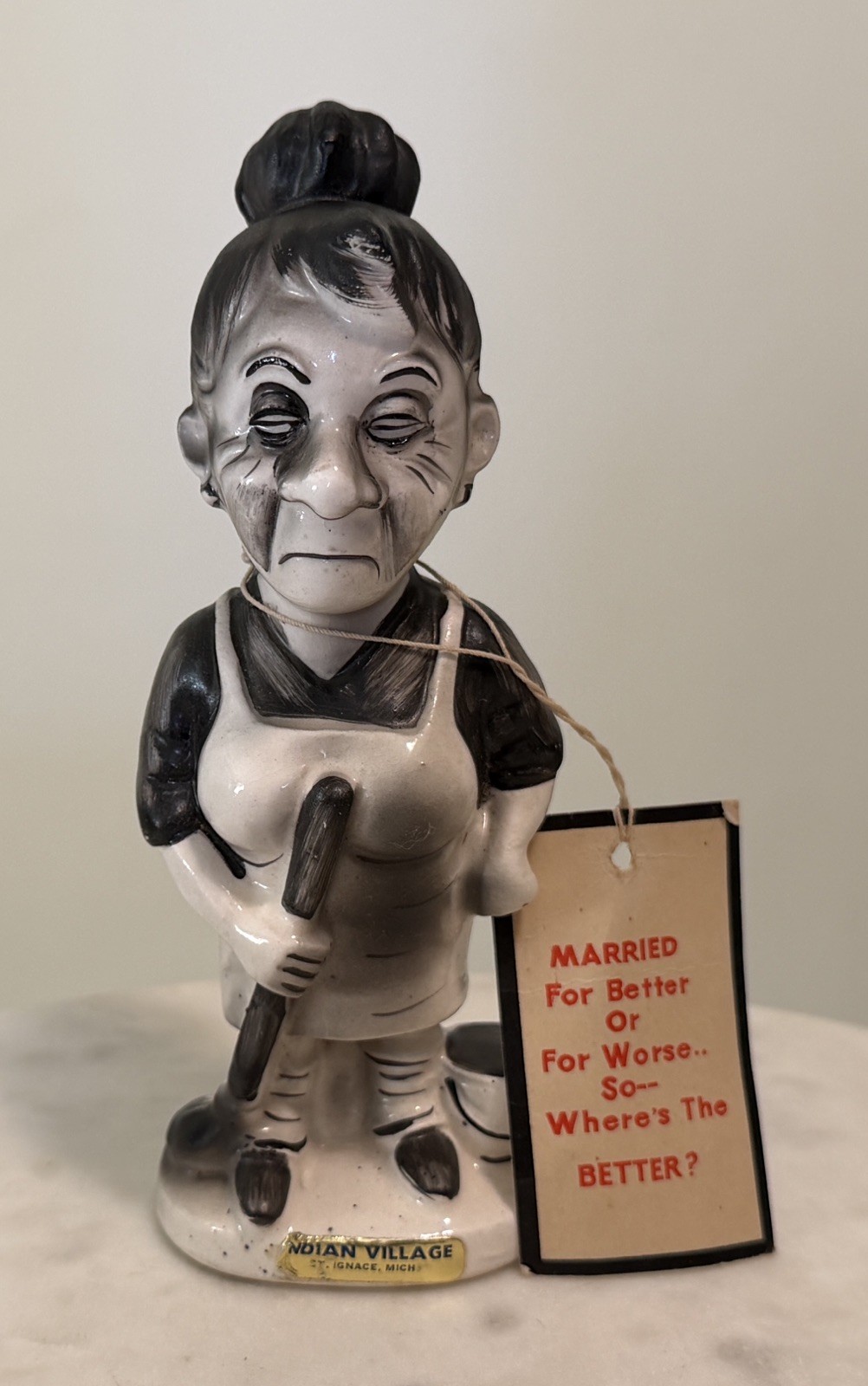 Vtg HTF SONSCO Japan Psycho Ceramics Cleaning Wife Figurine Black & White Tag Vtg HTF SONSCO Japan Psycho Ceramics Cleaning Wife Figurine Black & White Tag