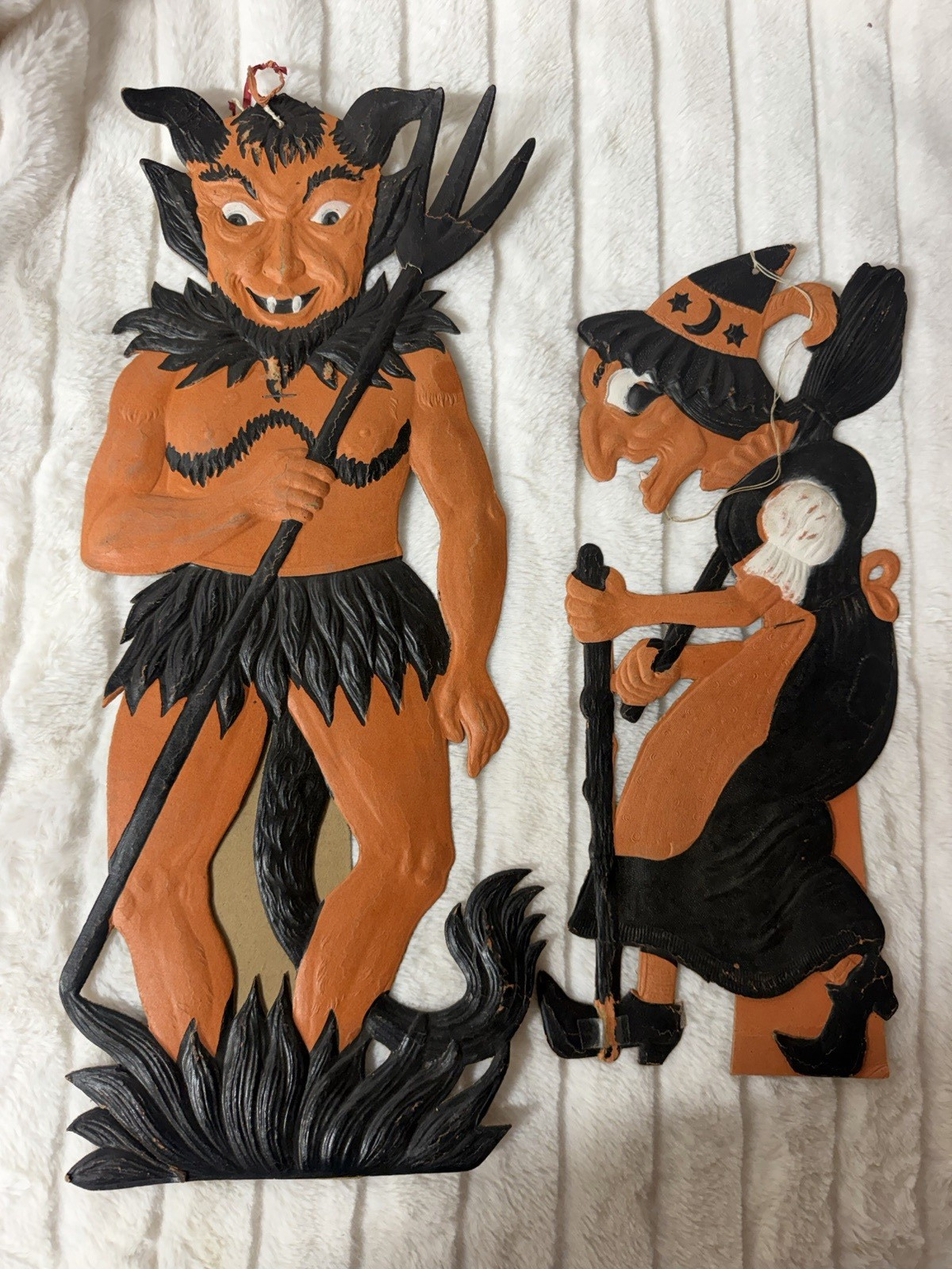 ANTIQUE 1920S EMBOSSED GERMAN HALLOWEEN WITCH/DEVIL DIE CUT PAIR- RARE ANTIQUE 1920S EMBOSSED GERMAN HALLOWEEN WITCH/DEVIL DIE CUT PAIR- RARE