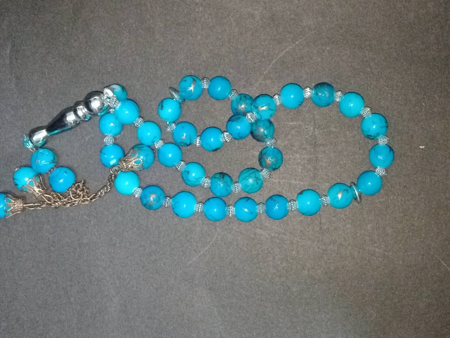 Vintage coral blue handmade 33 Beads Islamic Spiritual masbaha