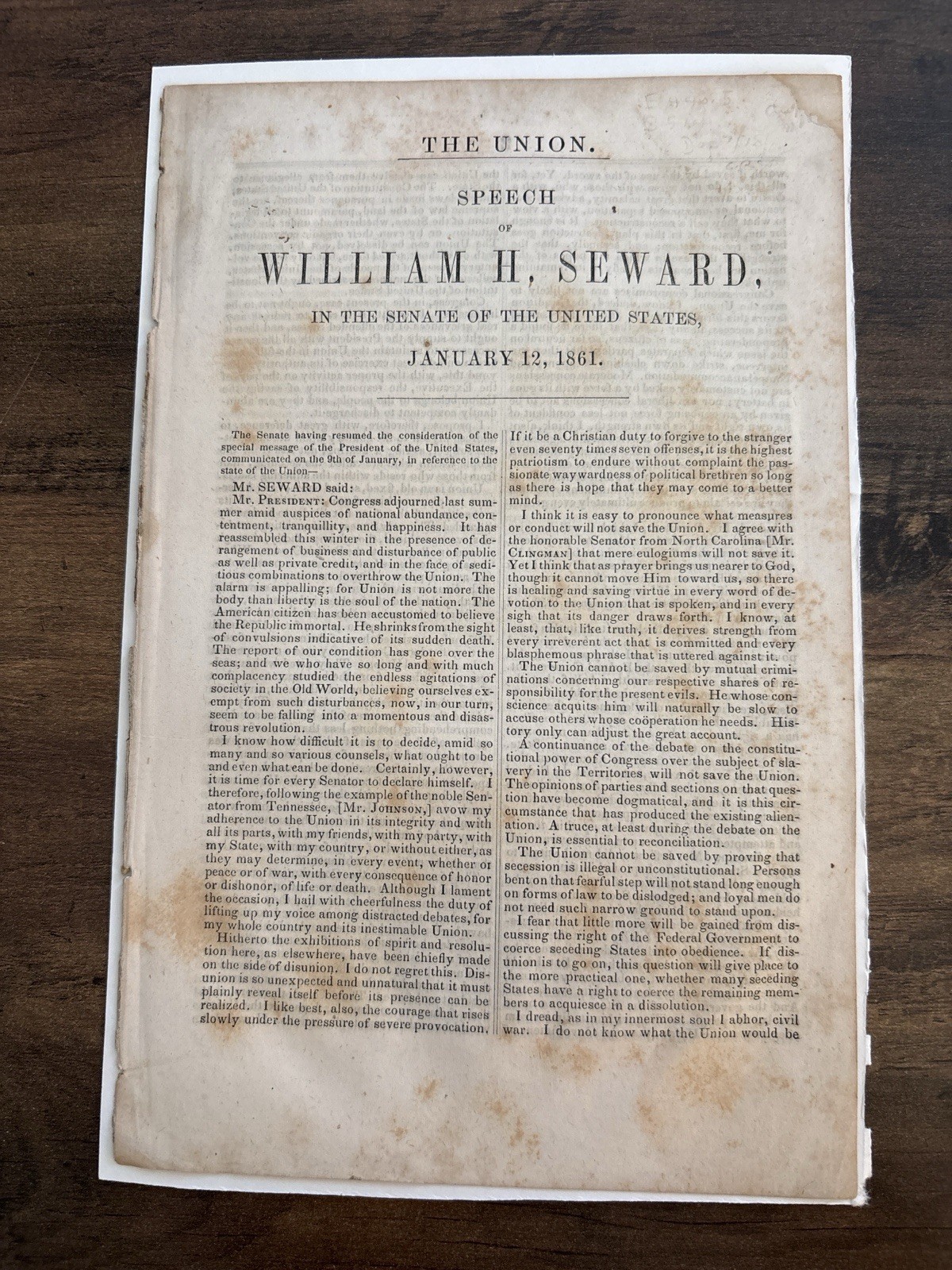 1861 William H. Seward The Union Speech Secession Civil War Senate Pamphlet 1861 William H. Seward The Union Speech Secession Civil War Senate Pamphlet