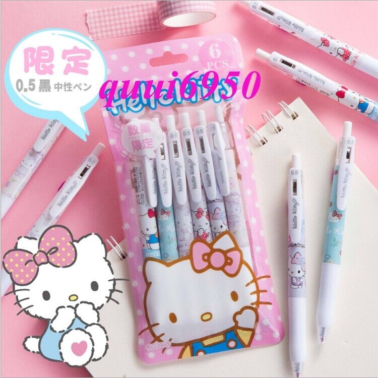 6pcs/set Cute Hello Kitty Gel Pen Black Ink 0.5mm Office School Gift Retractable