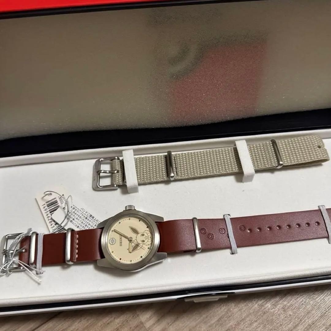 SEIKO POKEMON Limited Watch Wristwatch With Gray Strap Eevee Eievui SCXP179 SEIKO POKEMON Limited Watch Wristwatch With Gray Strap Eevee Eievui SCXP179
