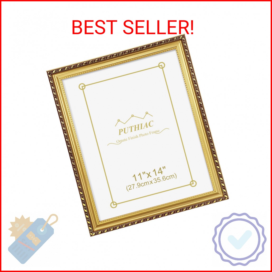 puthiac 11x14 Gold Picture Frame, Vintage Ornate Decorative Photo Frame, Tableto