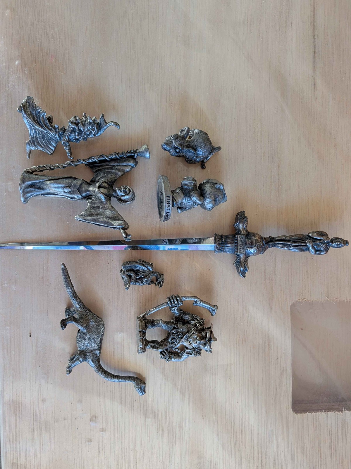 Pewter Fantasy Lot Figurines Sword Letter Opener Dragon Wizard Orc Mouse 1992 Pewter Fantasy Lot Figurines Sword Letter Opener Dragon Wizard Orc Mouse 1992