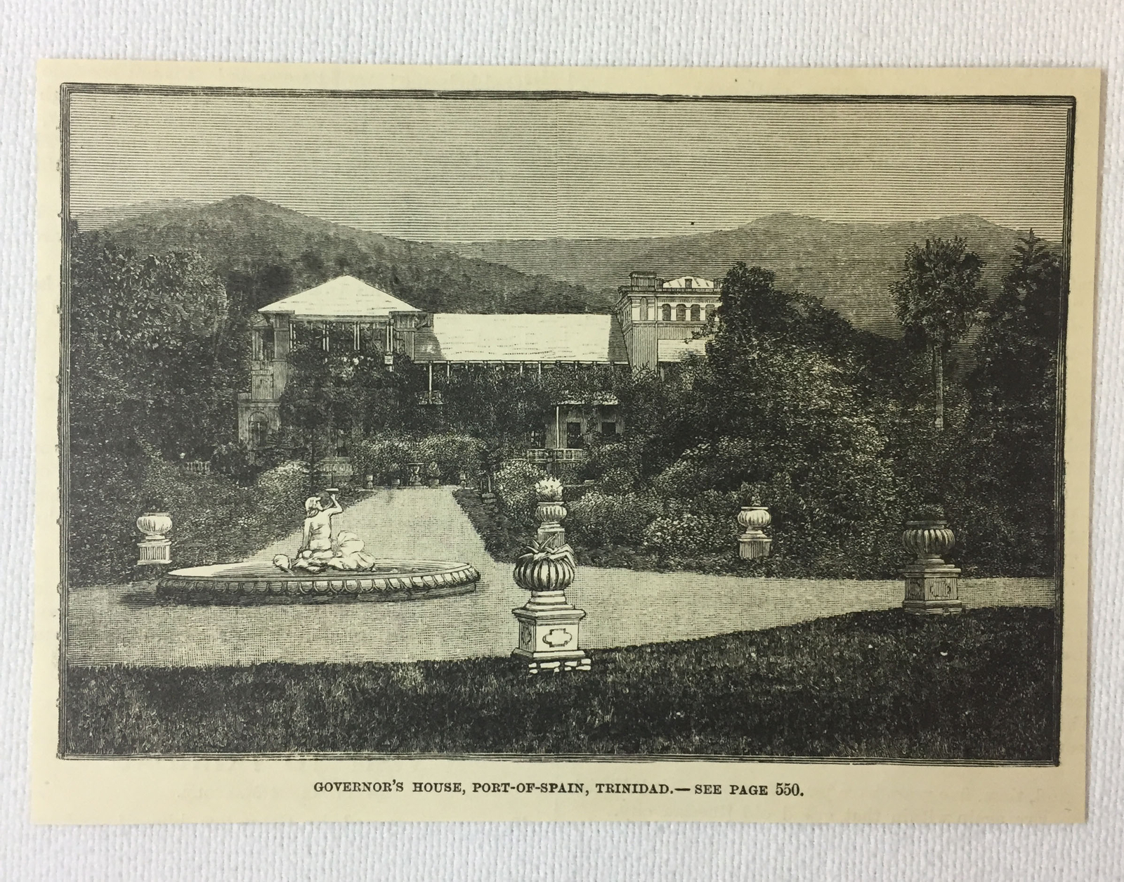 1887 magazine engraving ~ GOVERNOR'S HOUSE Port Of Spain, Trinidad