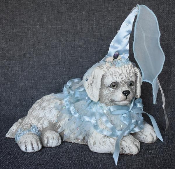 RETIRED NEW OLD STOCK KATHERINE'S COLLECTION WHIMSICAL PUPPY PRINCESS IN LT BLUE