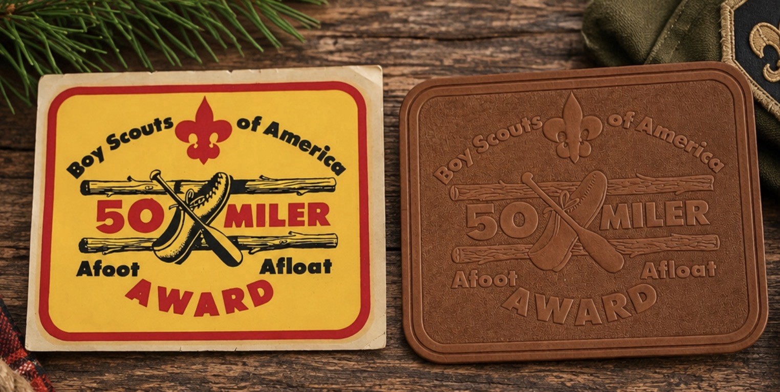 Vintage BSA Patch Decal Sticker Boy Scouts 50 Miler Afoot Afloat Leather Award Vintage BSA Patch Decal Sticker Boy Scouts 50 Miler Afoot Afloat Leather Award