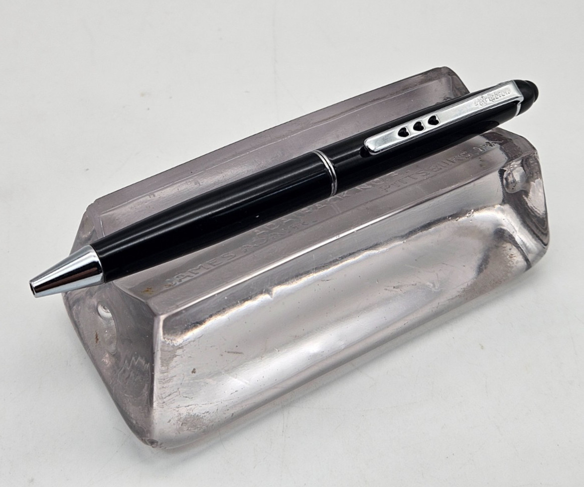 Brighton Twist Ball Point Pen Black Barrel Silver Accent, Hearts on Pocket Clip Brighton Twist Ball Point Pen Black Barrel Silver Accent, Hearts on Pocket Clip