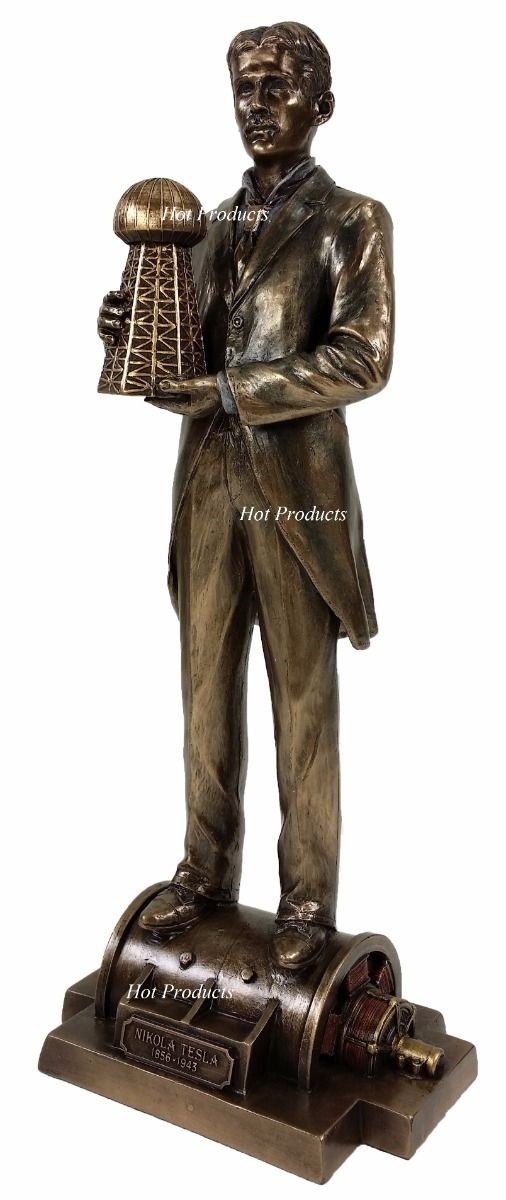 12" Inventor NIKOLA TESLA Holding Wardenclyffe Tower Motor Bronze Finish Statue 12" Inventor NIKOLA TESLA Holding Wardenclyffe Tower Motor Bronze Finish Statue
