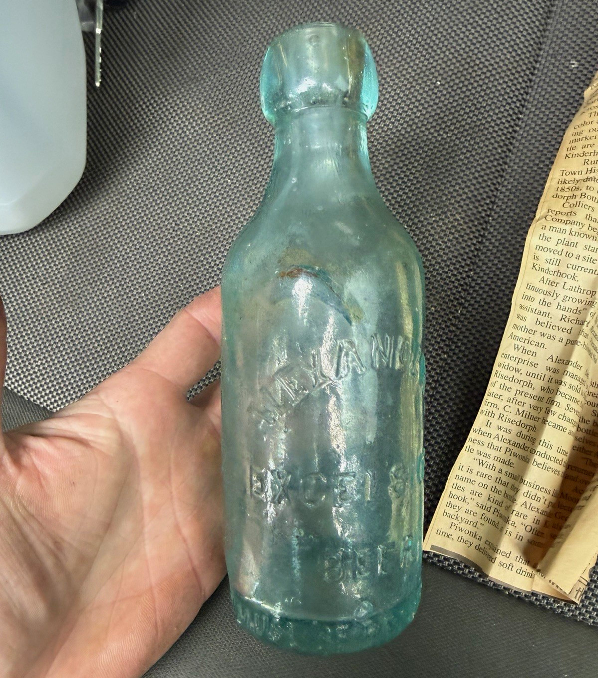 Antique Pre-1900 Aqua Embossed Beer Bottle - Alexander & Kinderhook