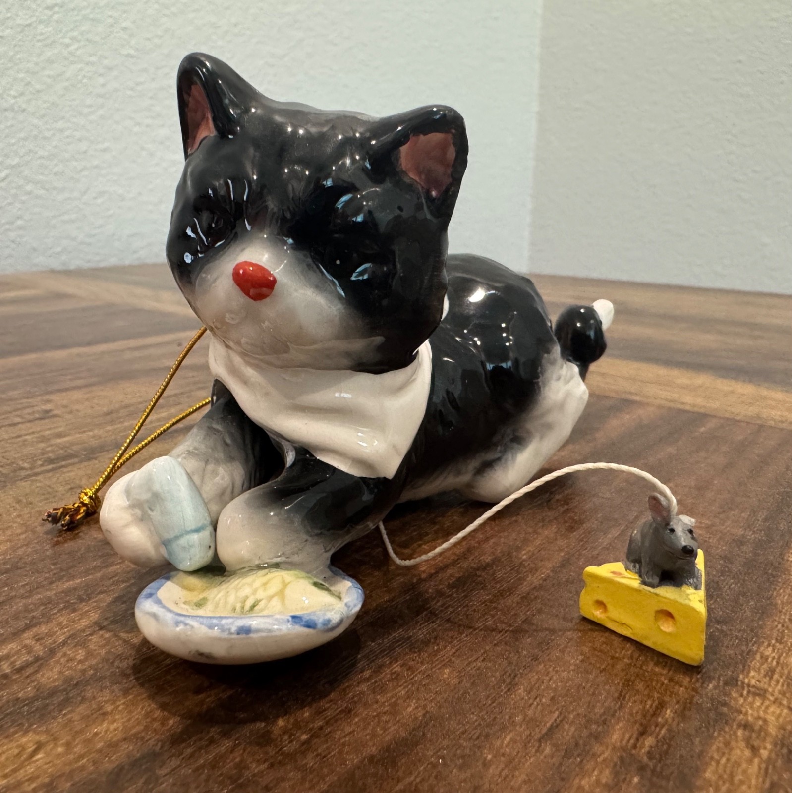 Just Cat and co Vintage 1980s Ceramic Tuxedo Cat with pull string Just Cat and co Vintage 1980s Ceramic Tuxedo Cat with pull string