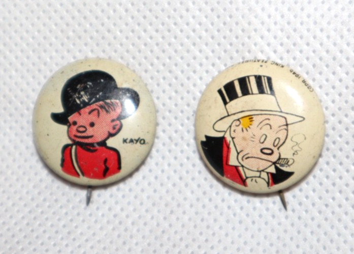 VTG 1940's KELLOGGS PEP CEREAL 3/4" PIN BUTTON LOT KAYO MOON JIGGS FATHER COMICS