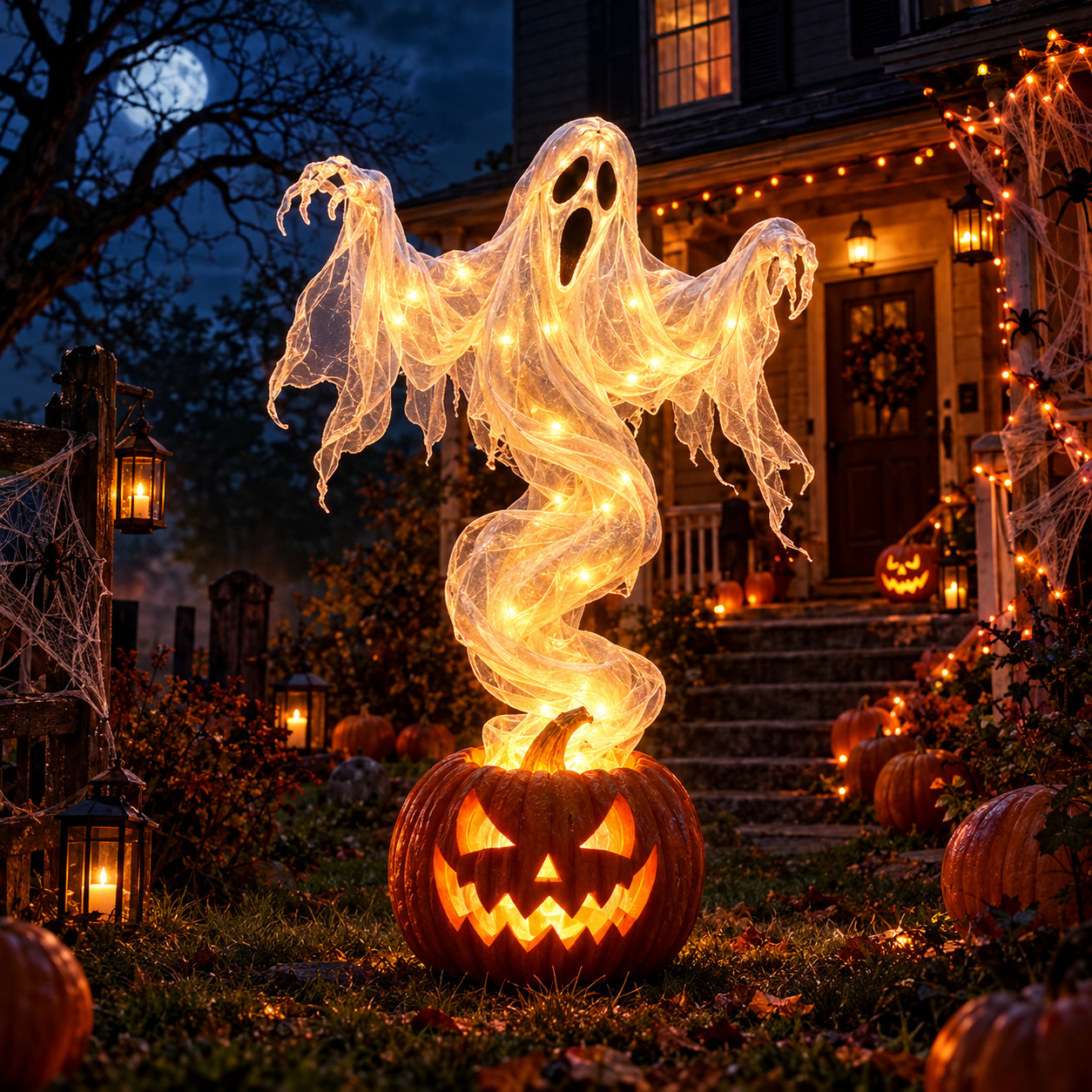 LED Swirling Ghost Pumpkin Yard Lamp | Lighted Halloween Garden Decor, Outdoor LED Swirling Ghost Pumpkin Yard Lamp | Lighted Halloween Garden Decor, Outdoor