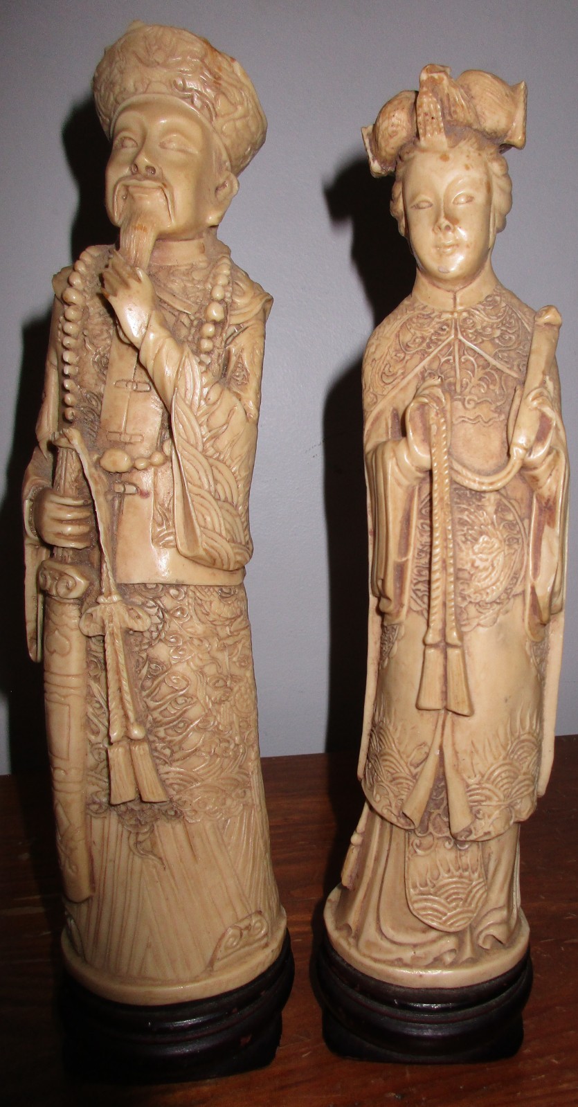 Vintage Chinese Emperor & Empress Faux Ivory Resin Statues Vintage Chinese Emperor & Empress Faux Ivory Resin Statues