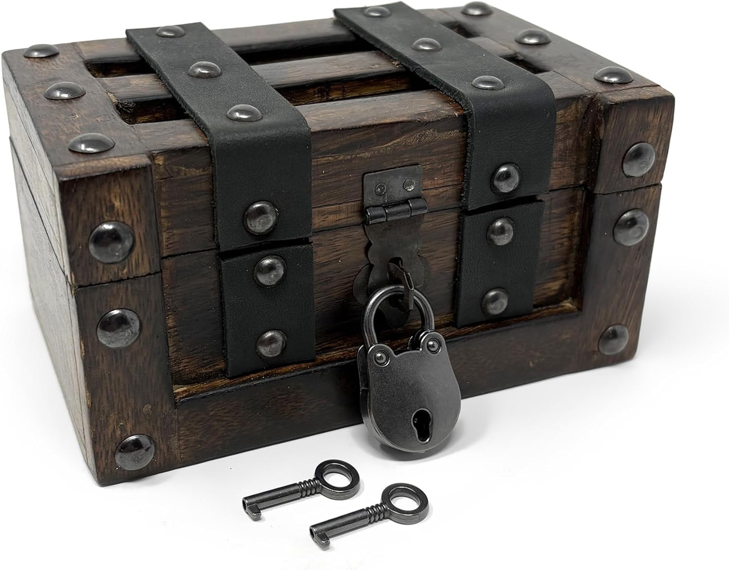 Nautical Cove Deluxe Handmade Wooden Treasure Chest Flat Lid Leather Accents Nautical Cove Deluxe Handmade Wooden Treasure Chest Flat Lid Leather Accents