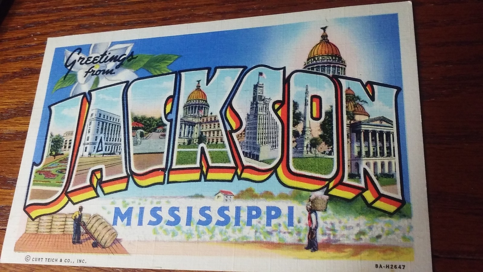 Greetings From Jackson MS 1930's thru 1940's Vintage Linen Postcard Curt Teich Greetings From Jackson MS 1930's thru 1940's Vintage Linen Postcard Curt Teich