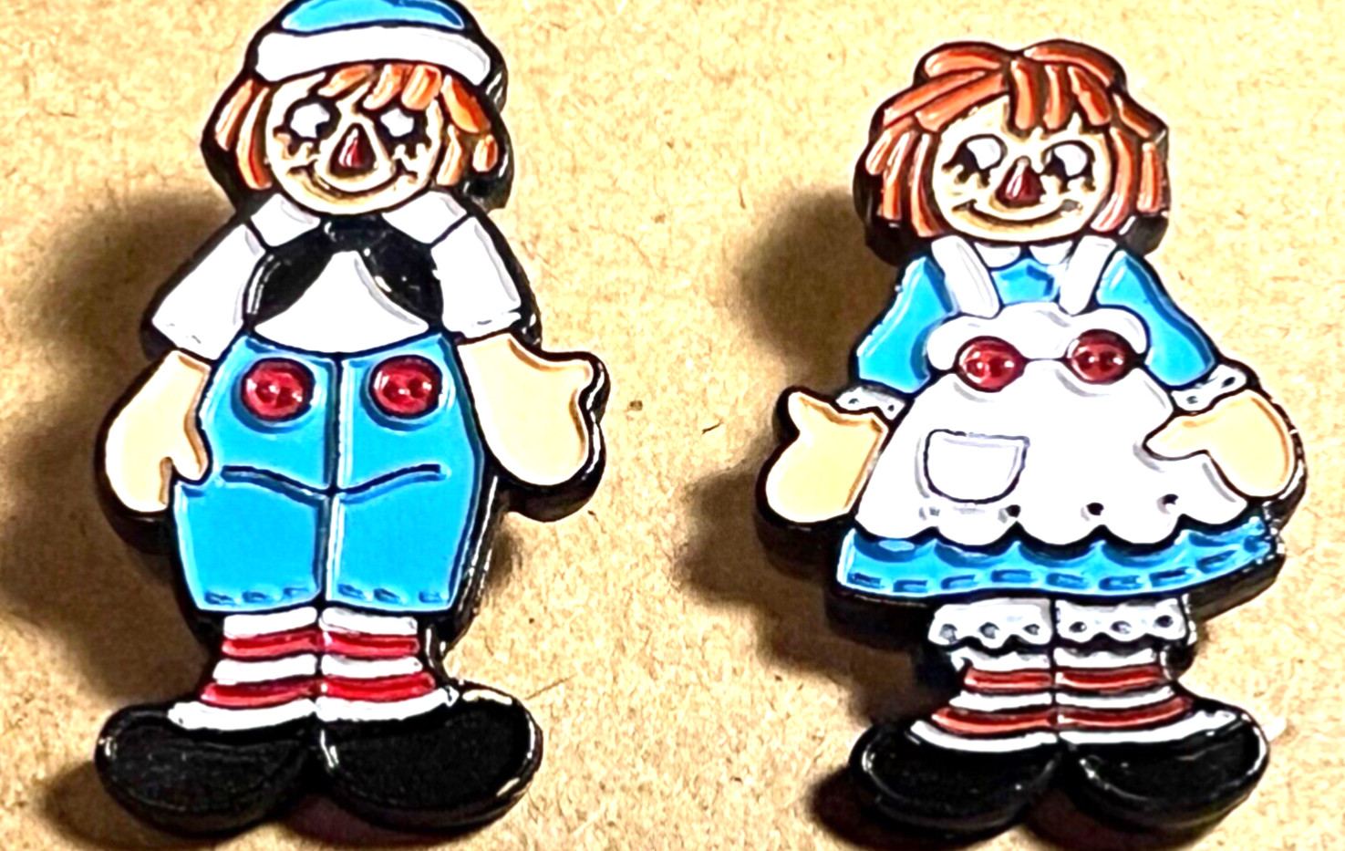 Xtra Nice HP Metal RAGGEDY ANNE & ANDY Pair Realistic JHB Buttons 1  1/8” BM JHB