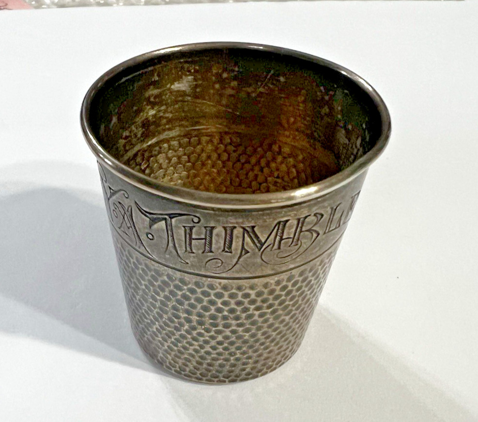 Antique Sterling Silver shot glass by Webster with etching "Only A Thimble Full" Antique Sterling Silver shot glass by Webster with etching "Only A Thimble Full"