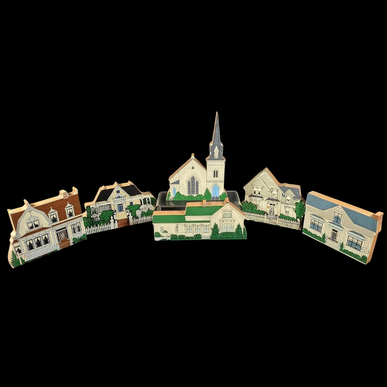 VTG 1991 Mendocino Cookie Co Wooden Shelf Sitters Historic Landmark Homes Church