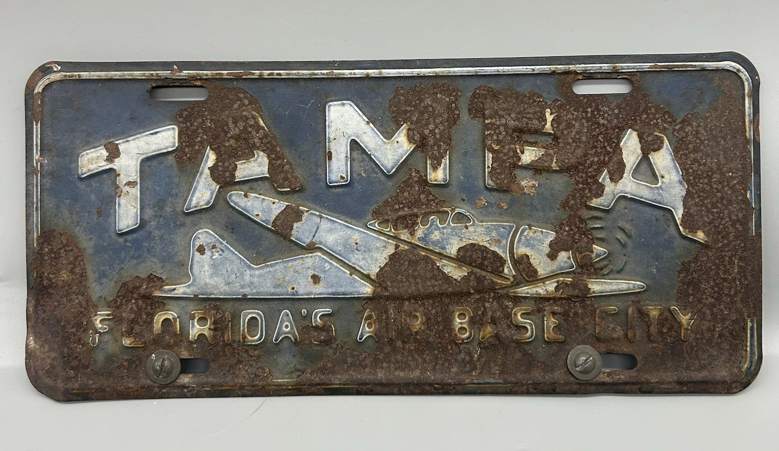 Vintage TAMPA FLORIDA’S AIR BASE CITY Booster License Plate WWII MacDill Field Vintage TAMPA FLORIDA’S AIR BASE CITY Booster License Plate WWII MacDill Field