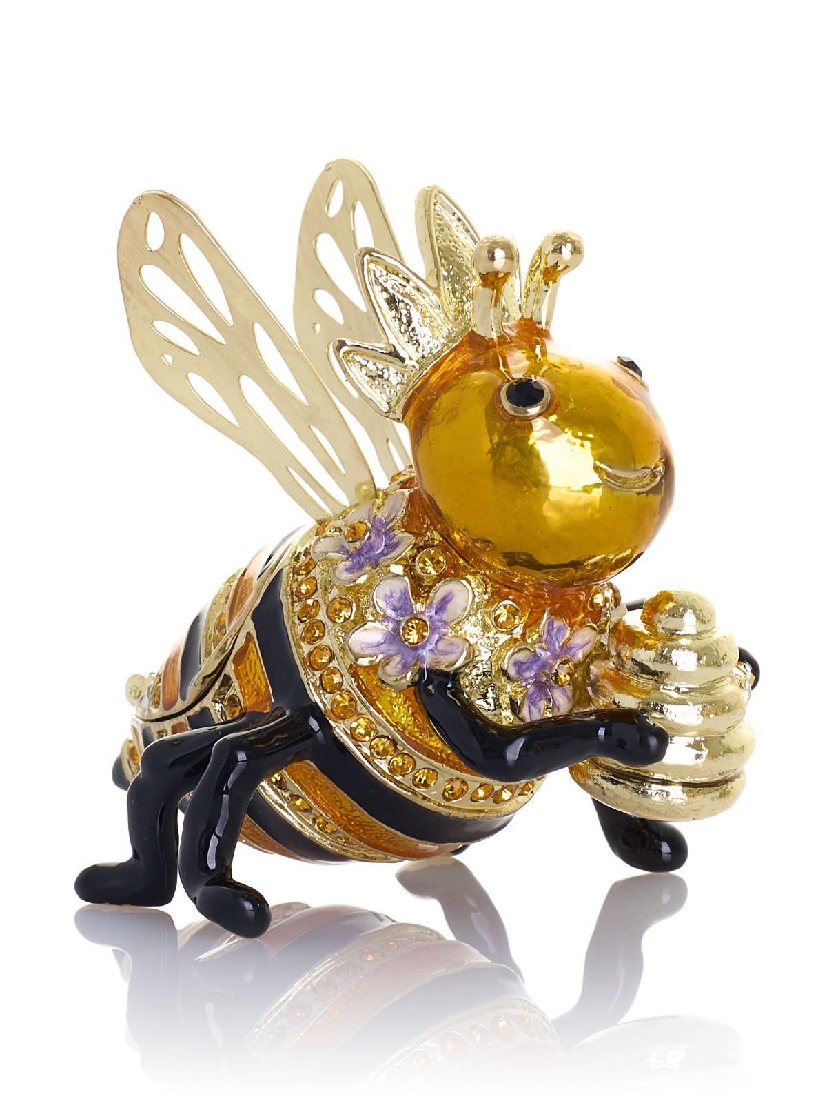 Keren Kopal Queen Bee and Beehive  Trinket box Decorated  with Austrian Crystals