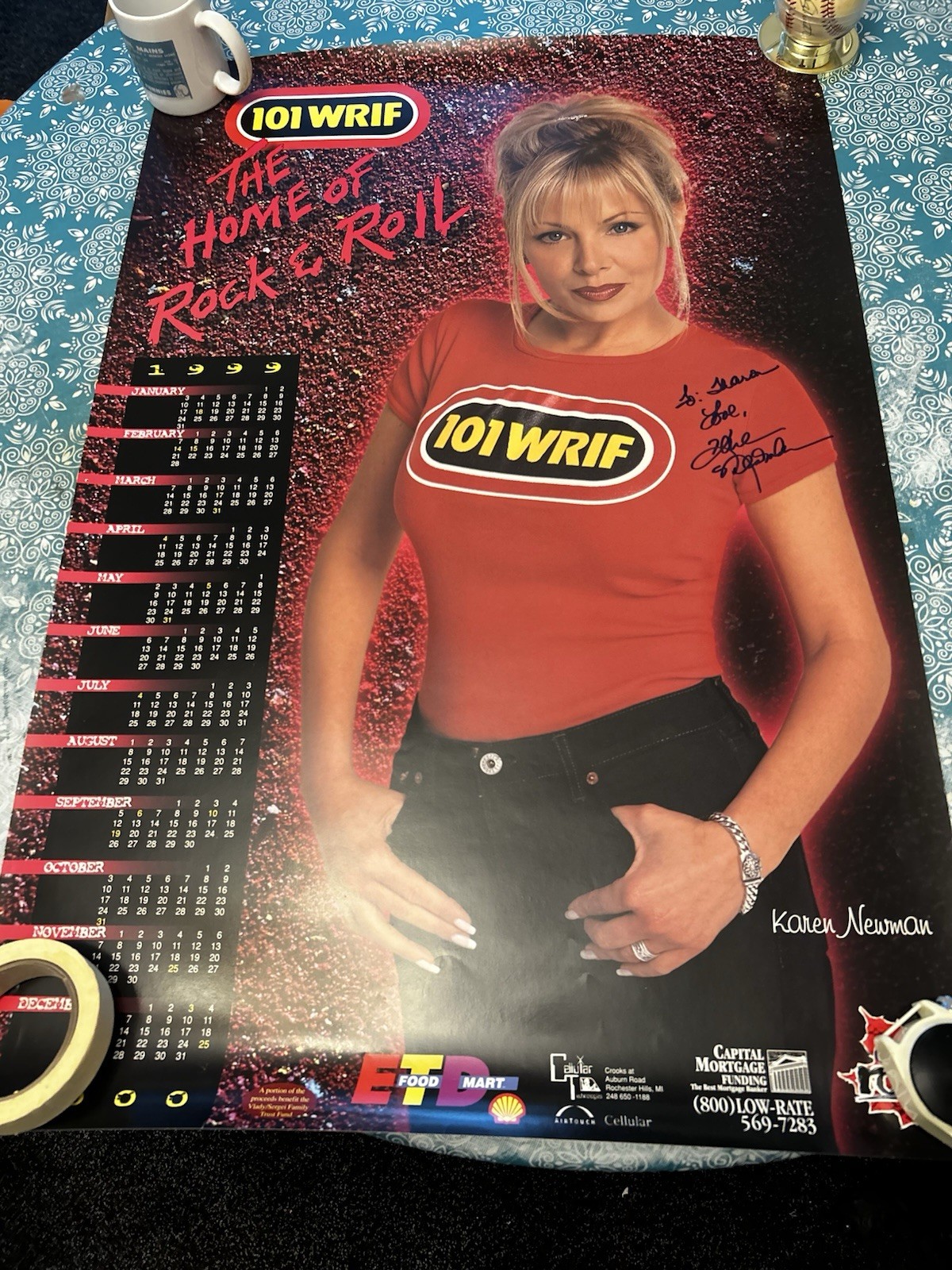 101 WRIF Rock & Roll 1999 Wall Calendar Poster w/ Karen Newman Signed 101 WRIF Rock & Roll 1999 Wall Calendar Poster w/ Karen Newman Signed