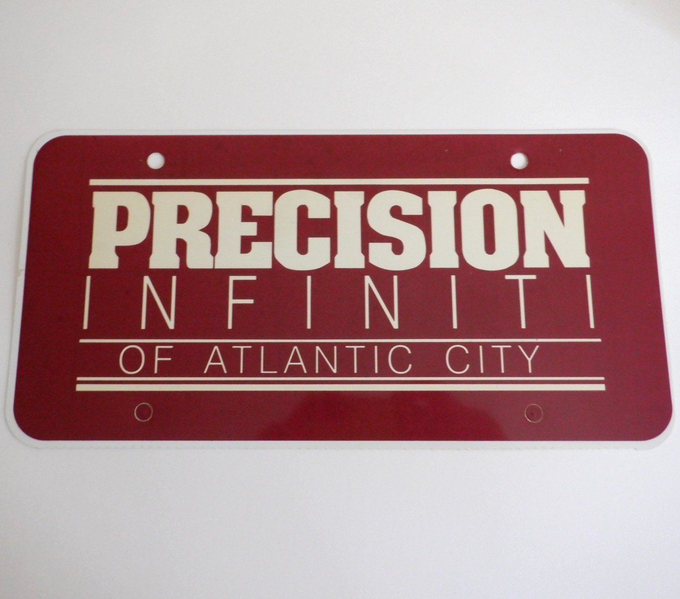 NOS 1990s Precision INFINITI ATLANTIC CITY NJ Dealer LICENSE PLATE Nissan Datsun NOS 1990s Precision INFINITI ATLANTIC CITY NJ Dealer LICENSE PLATE Nissan Datsun