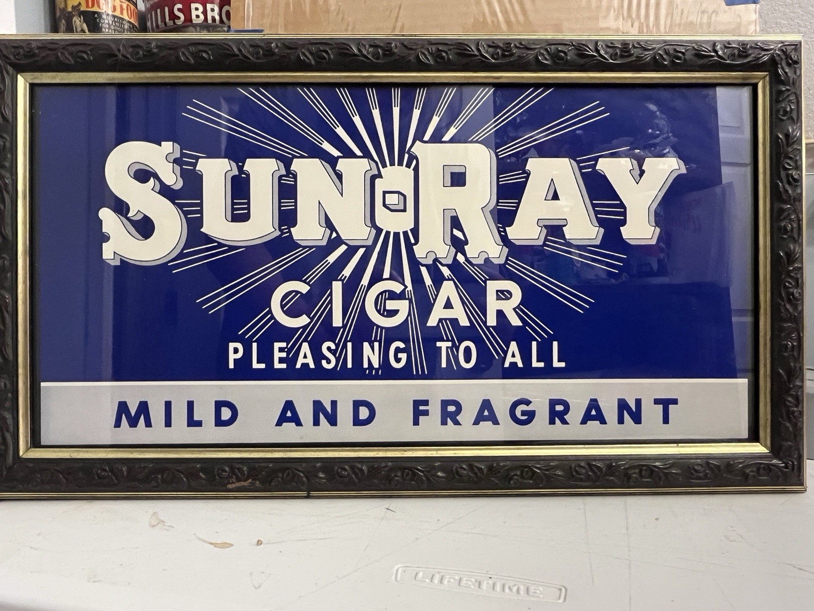 Vintage 1930s Sun-Ray Cigar Store Window Poster Sign - Framed Vintage 1930s Sun-Ray Cigar Store Window Poster Sign - Framed