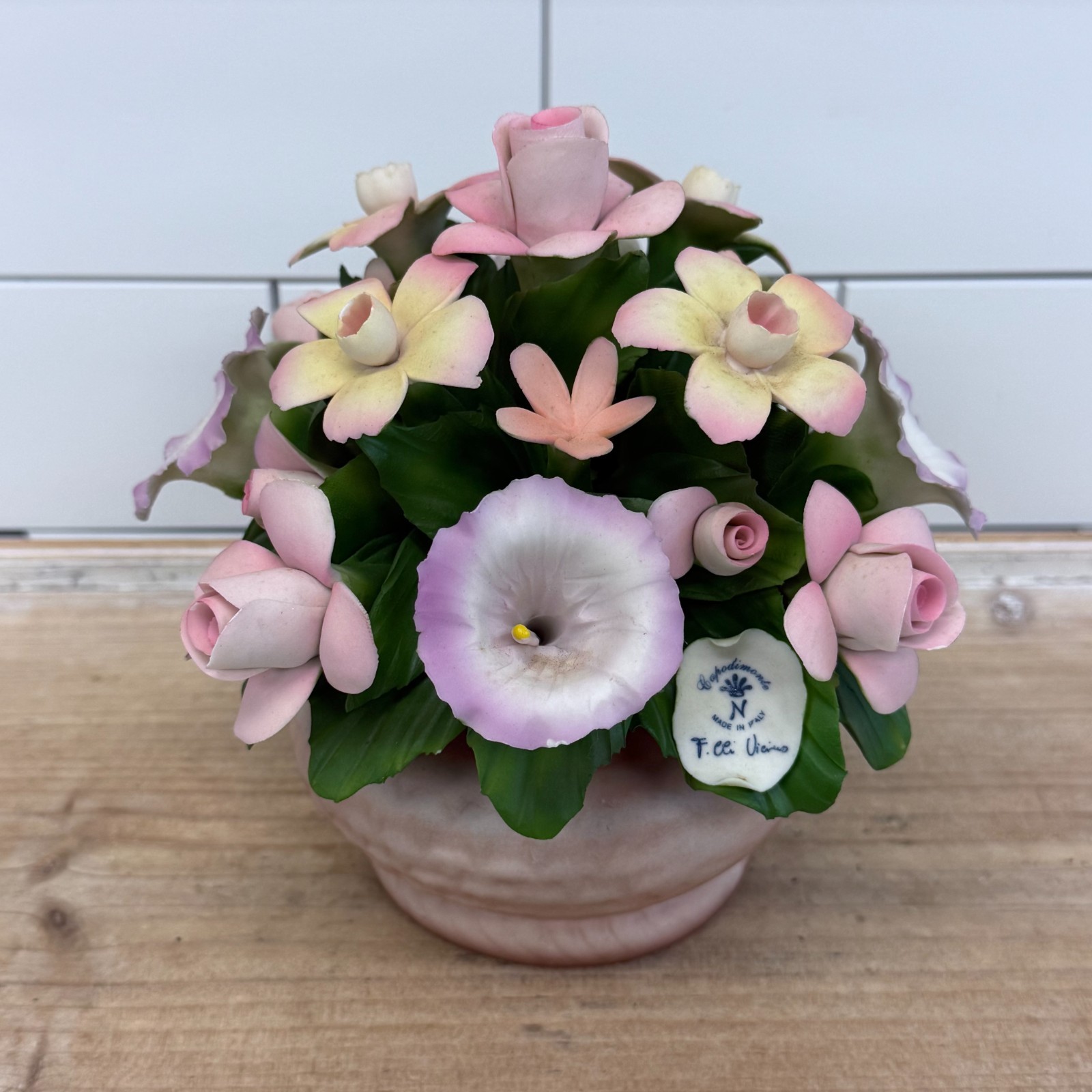Vintage Capodimonte Italy Porcelain Floral Bouquet Centerpiece