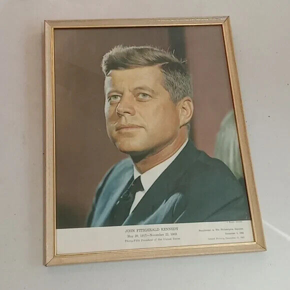 JFK Framed Portrait Print  Collectible Vintage John F Kennedy