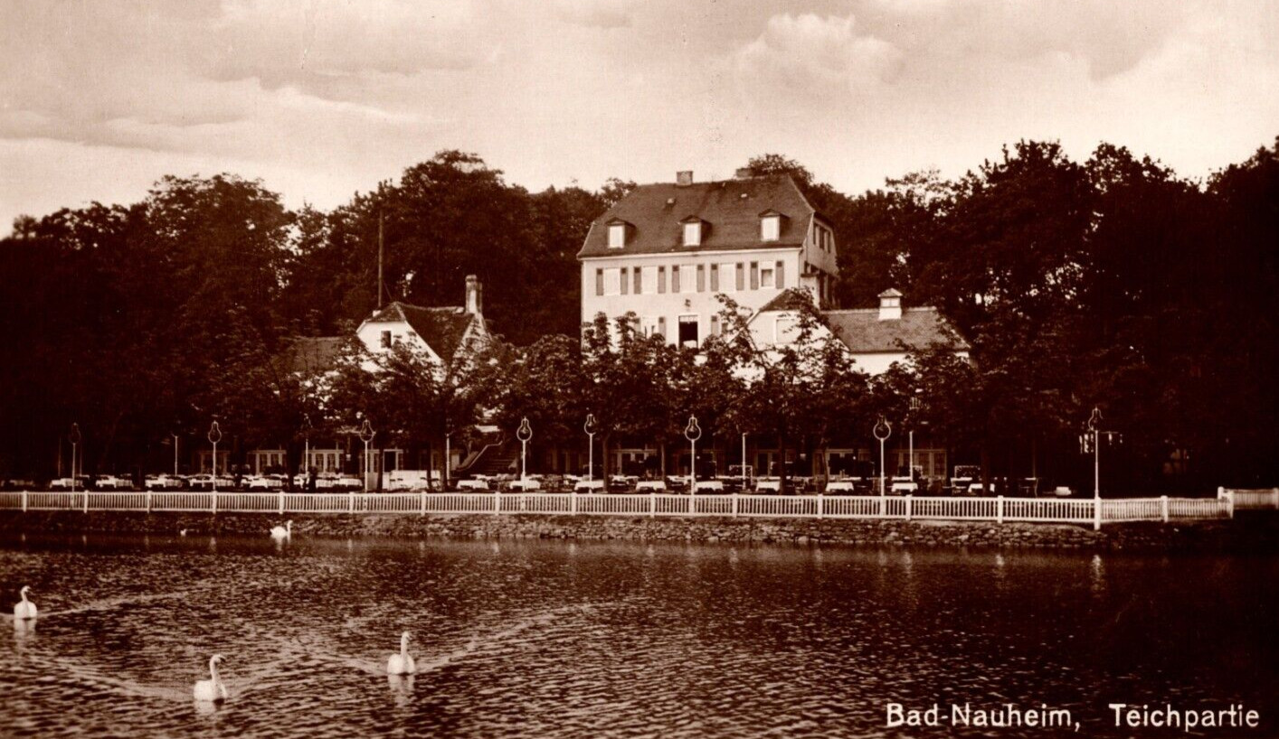 c1929 RPPC Bad Nauheim, Germany Lakehouse Swans VINTAGE Postcard c1929 RPPC Bad Nauheim, Germany Lakehouse Swans VINTAGE Postcard