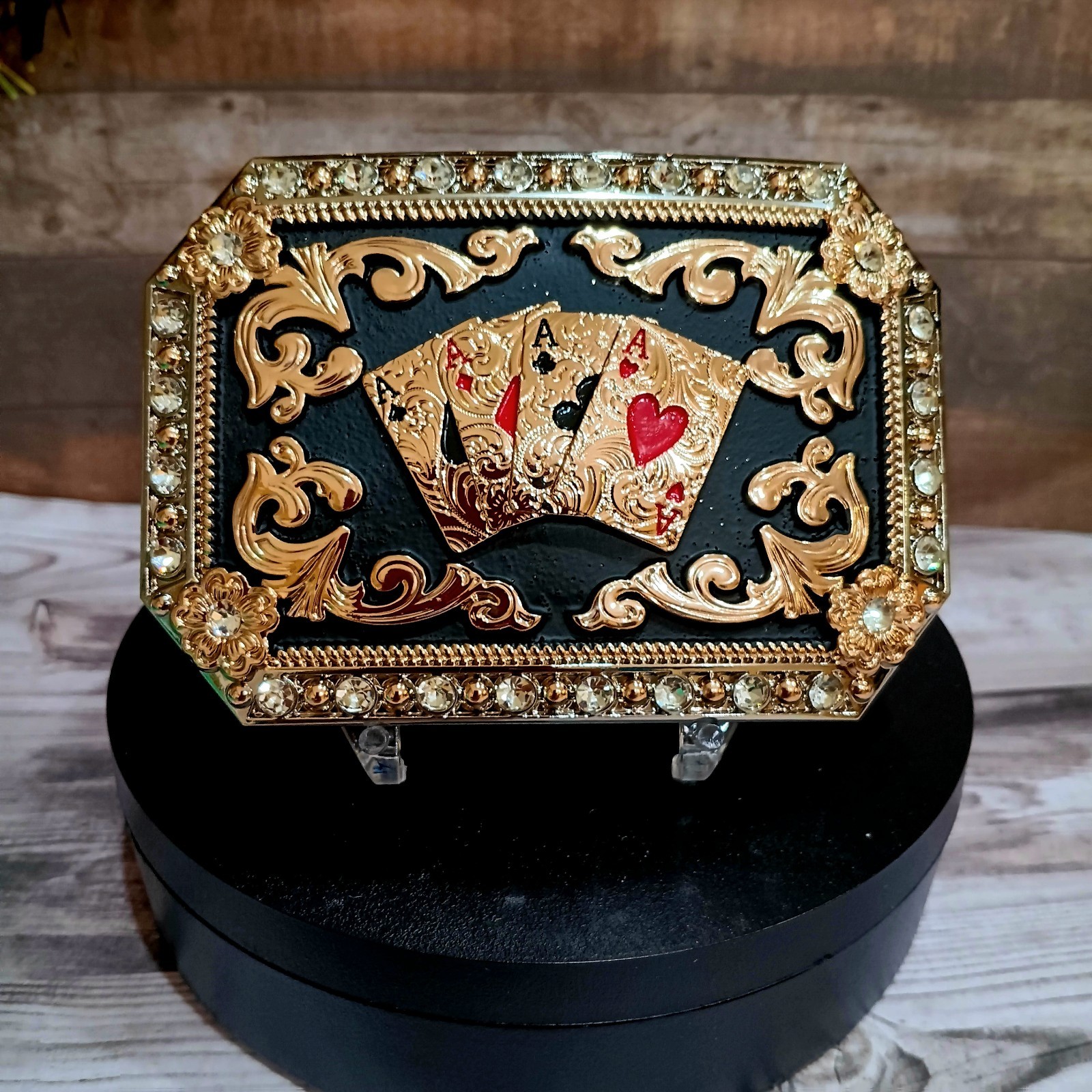 Four Aces Western Belt Buckle Rosetone Silver Poker Cards Buckle 4x 3.5 " Four Aces Western Belt Buckle Rosetone Silver Poker Cards Buckle 4x 3.5 "