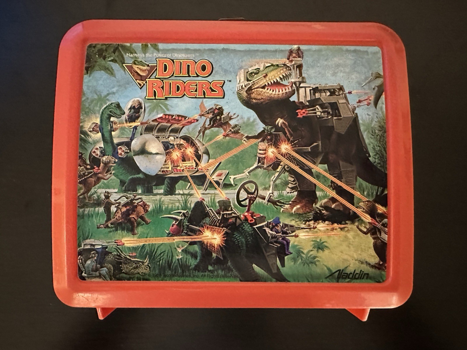 Vintage 1988 Dino Riders Plastic Lunch Box Aladdin Red Retro 80s Toy NO THERMOS Vintage 1988 Dino Riders Plastic Lunch Box Aladdin Red Retro 80s Toy NO THERMOS