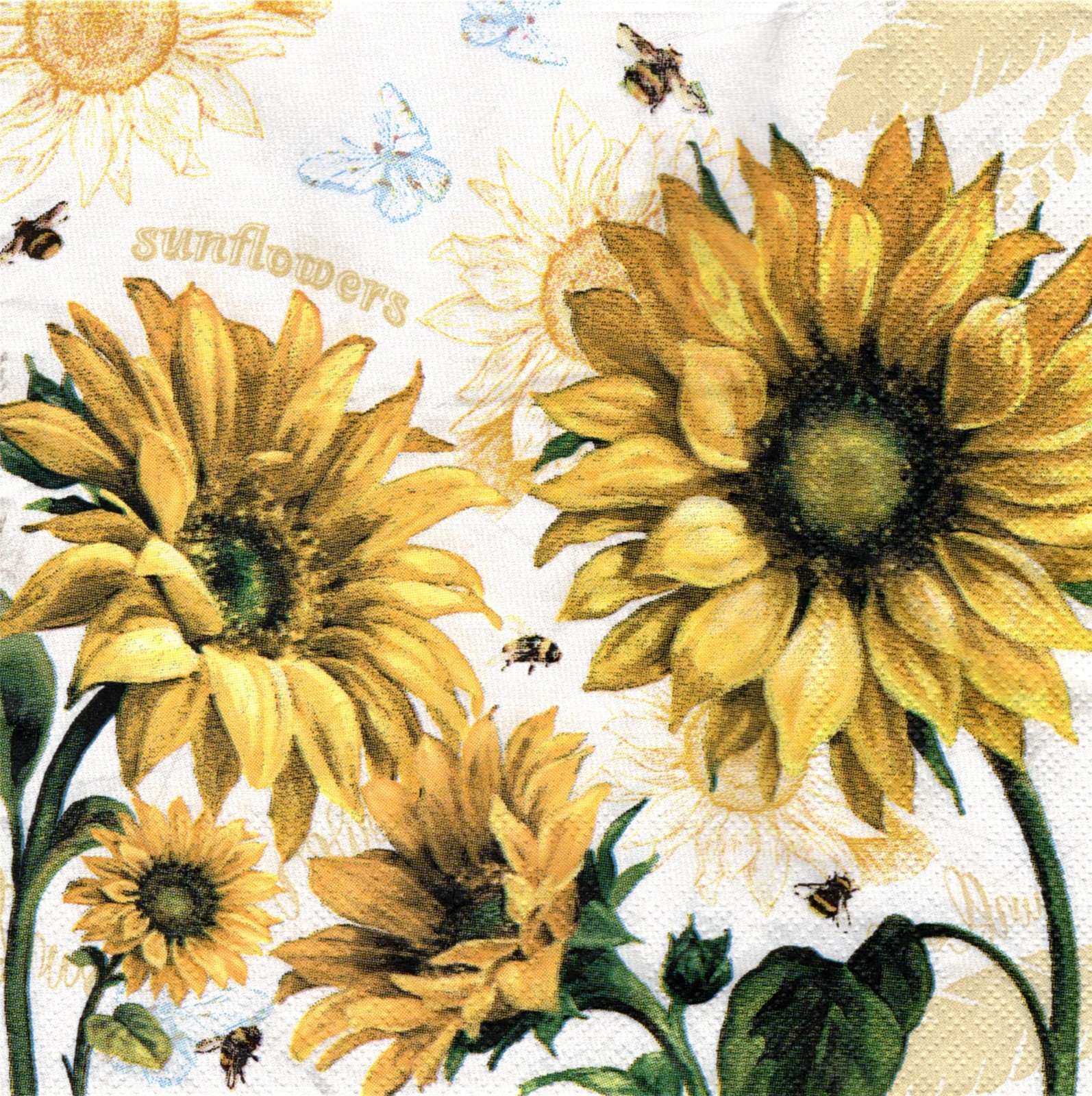 (2) Two Paper Lunch Napkins for Decoupage/Mixed Media - Sunflowers in Wind (2) Two Paper Lunch Napkins for Decoupage/Mixed Media - Sunflowers in Wind