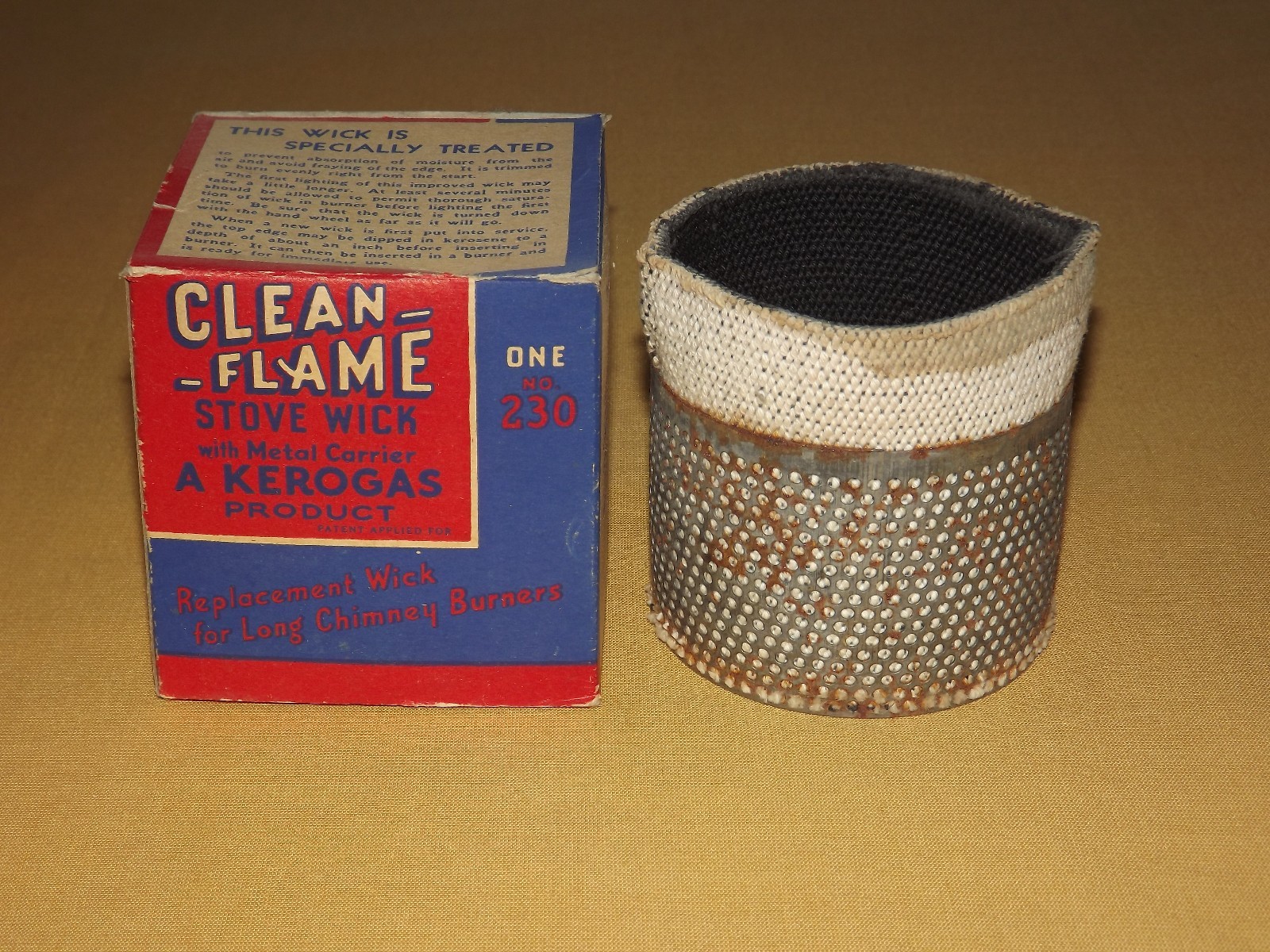 VINTAGE OLD CHIMNEY BURNERS KEROGAS CLEAN FLAME STOVE WICK # 230 NOS NEW IN BOX