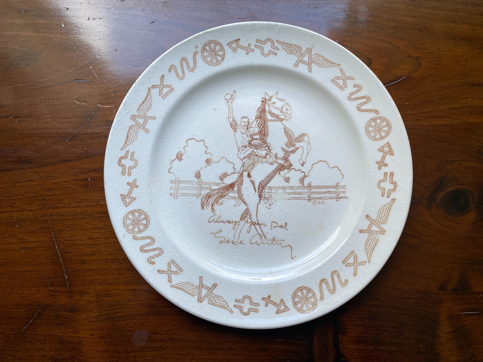 COLLECTIBLE AMERICA'S FAVORITE COWBOY  GENE AUTRY ~VINTAGE PLATE-FLYING A RANCH