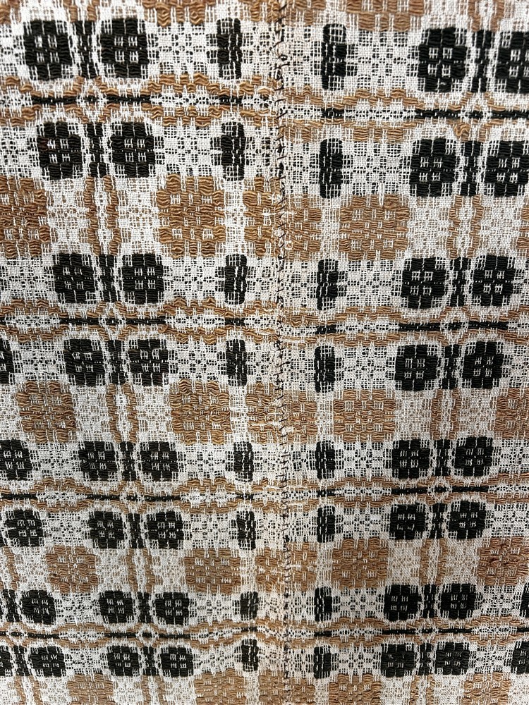 antique coverlet three color gold brown cream 80x83 center seam original 19thc antique coverlet three color gold brown cream 80x83 center seam original 19thc