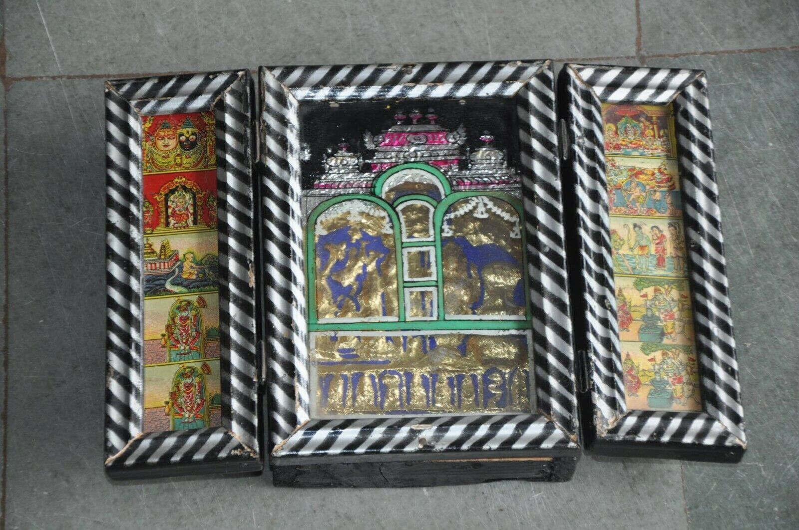 Vintage Wooden Handcrafted Unique 3 In 1 Clay & Litho Print Holy Shrine/Frame
