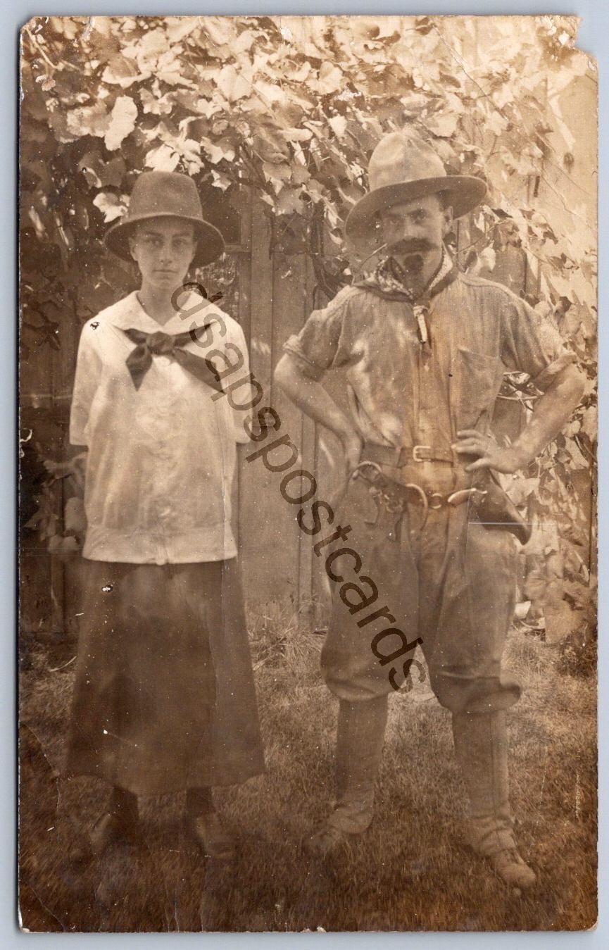 K48/ Interesting RPPC Postcard c1910 Cowboy Pistol Gun Handcuff? 283