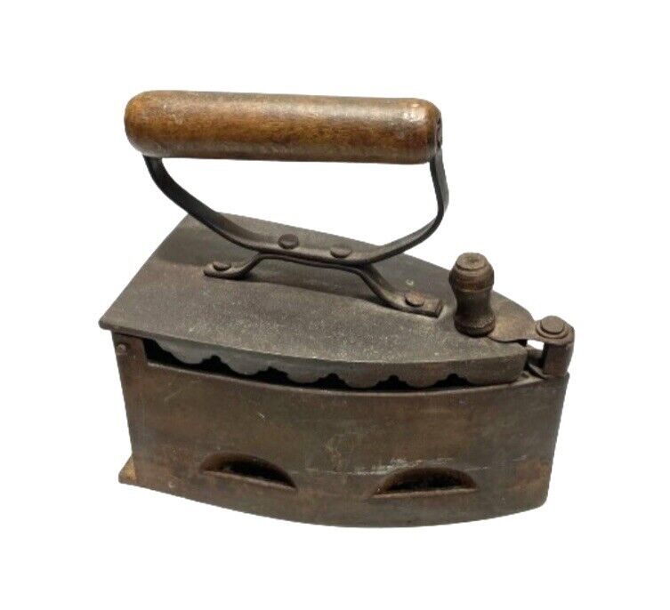 Antique Vintage Cast Iron Coal Iron Wooden Handle