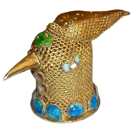 Antique Chinese Export Gilt Filigree Enamel Bird Head Thimble Qing Dynasty Antique Chinese Export Gilt Filigree Enamel Bird Head Thimble Qing Dynasty