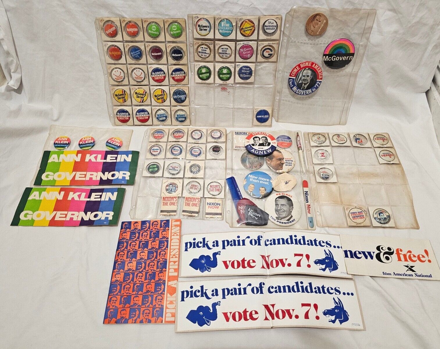 Lot 68 Richard Nixon Agnew McGovern Pres. Political Campaign Buttons Pins Tabs +